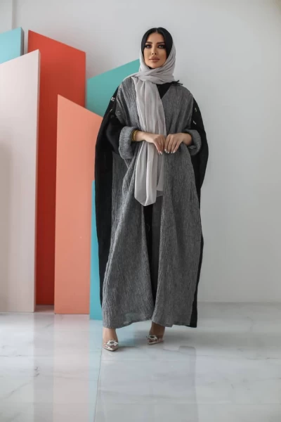 Abaya with linin raw material in black and grey colors IB204