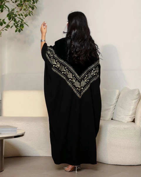 Crepe Abaya with velvet black color IB249